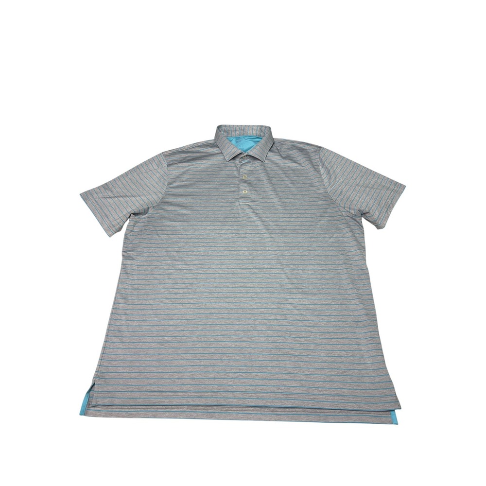 Johnnie-O Mens XL Grey Blue Striped Performance Polo Shirt UPF 50 Short Sleeve
